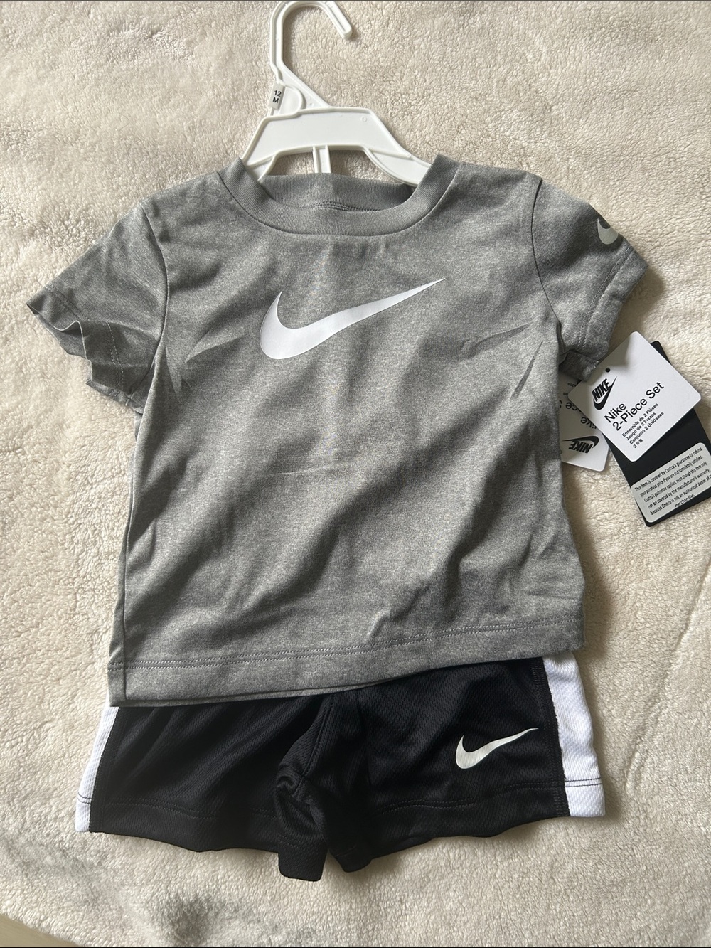 Nike Kids' Gray Logo Tee & Black Shorts Set 12 months